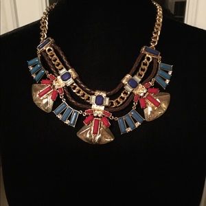 Blue and red statement necklace with earrings
